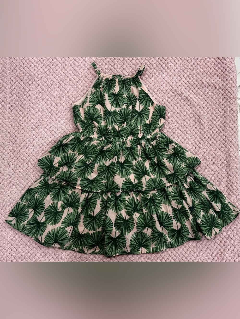 4, Janie and Jack Green Palm Print Tiered Sundress